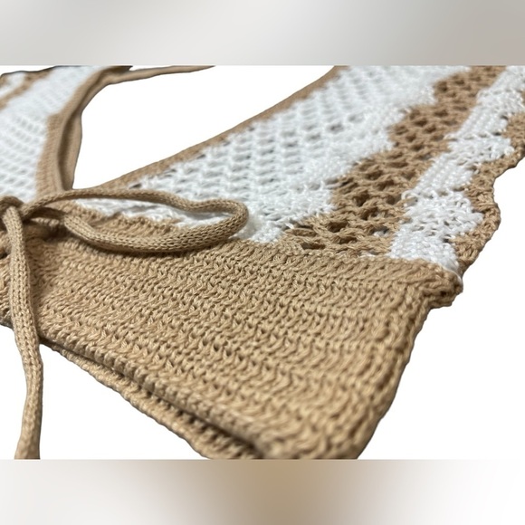 Womens Crochet Sleeveless Crop Top
White & Tan Khaki Size Small Beach Cover up - Picture 7 of 16